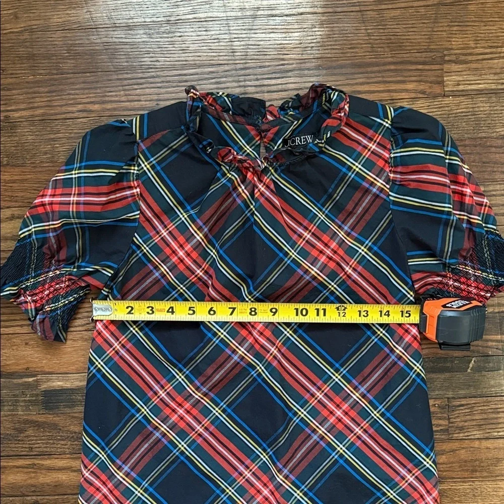 J.Crew Plaid Tartan Puff Sleeve Blouse Top XXS Cotton Holiday Preppy